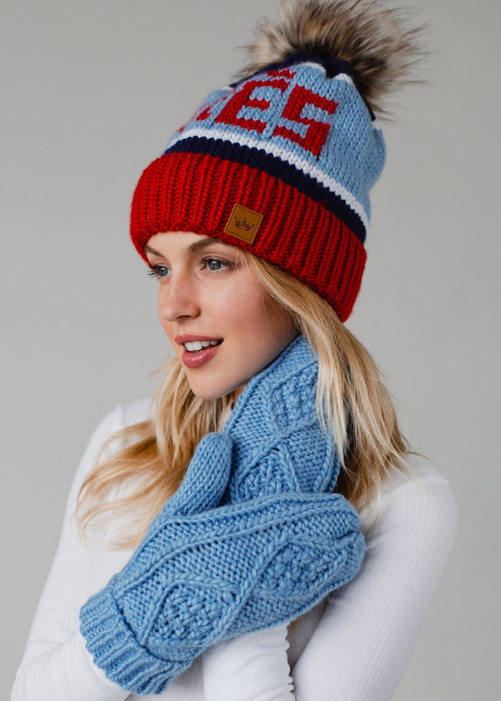 Pom Hat-Red, Lt. Blue & Navy Apres