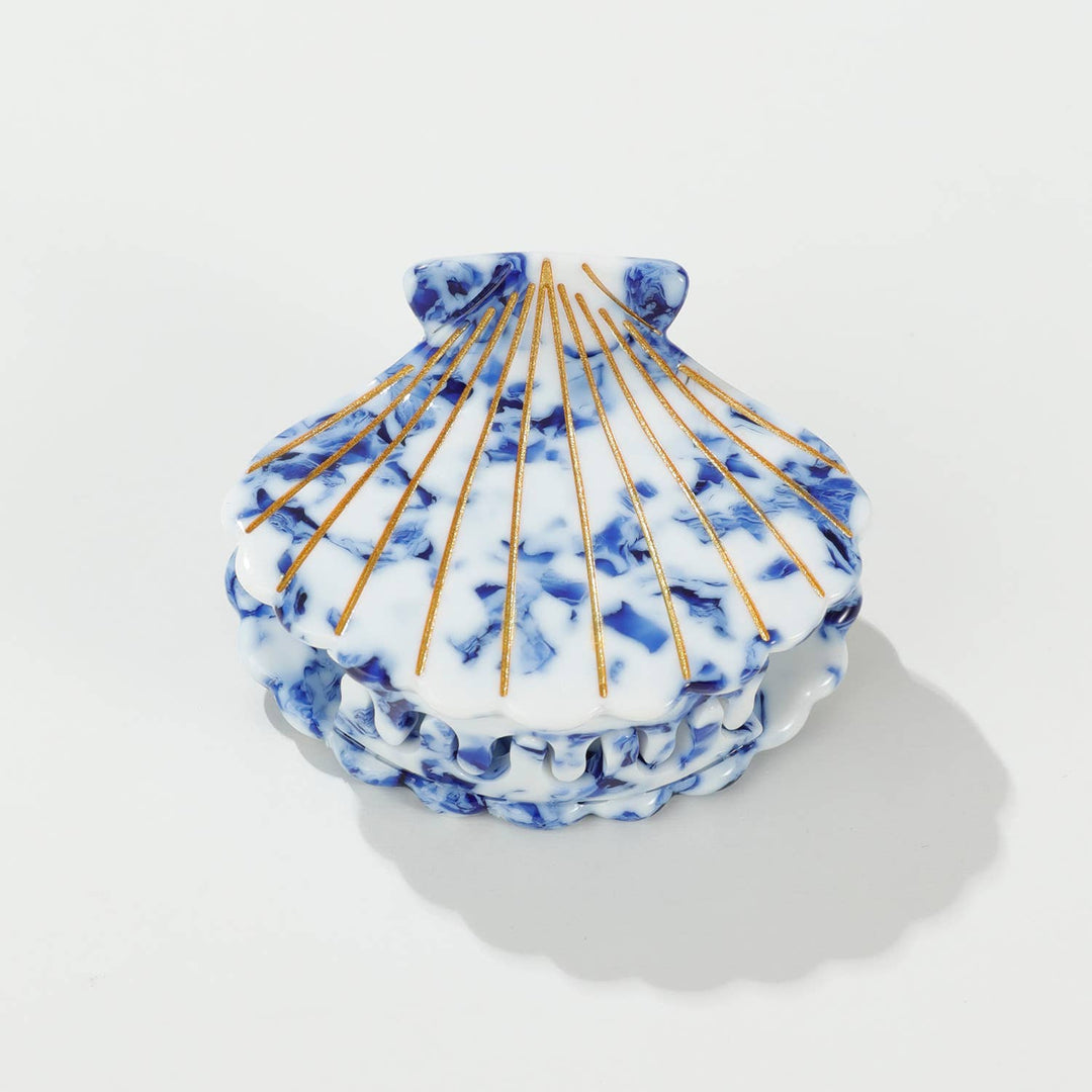 Coastal Blue Seashell | Gold Painted Seashell Claw Clip