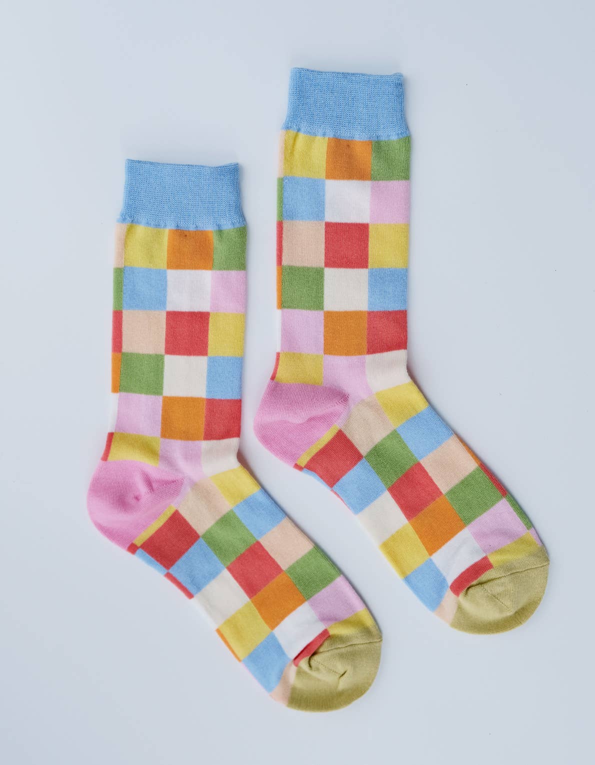 100% Cotton Women's Crew Socks-Rainbow Check