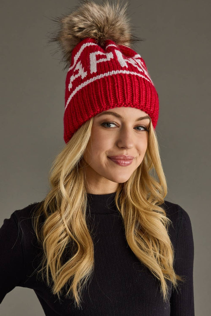 Pom Hat-Red & White Apres