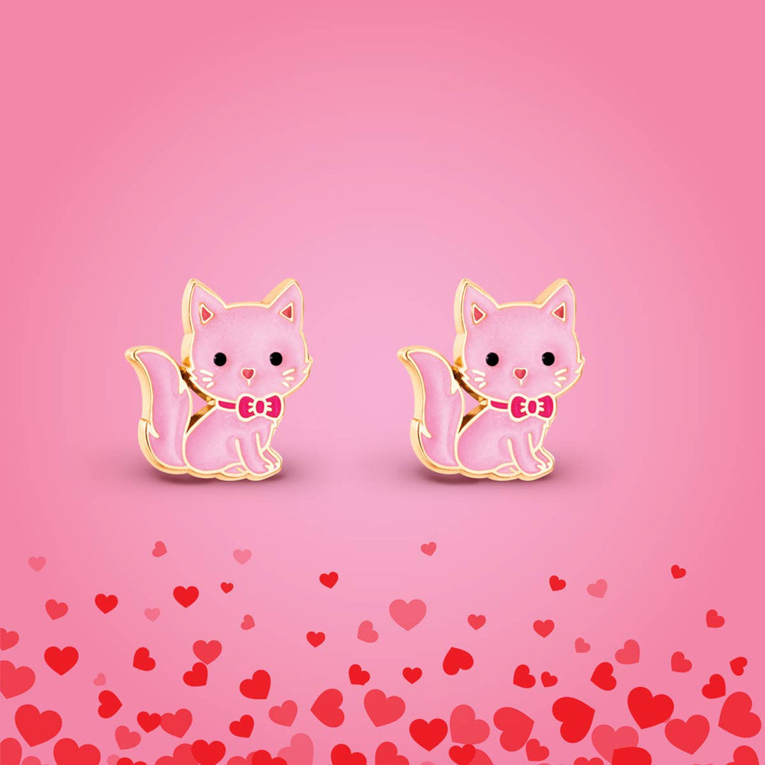 Stud Earrings-Pink Kitty