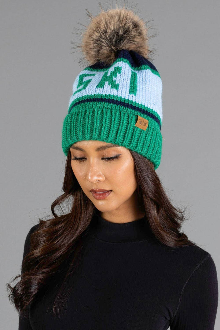 Pom Hat-Green, Lt. Blue & Navy Ski