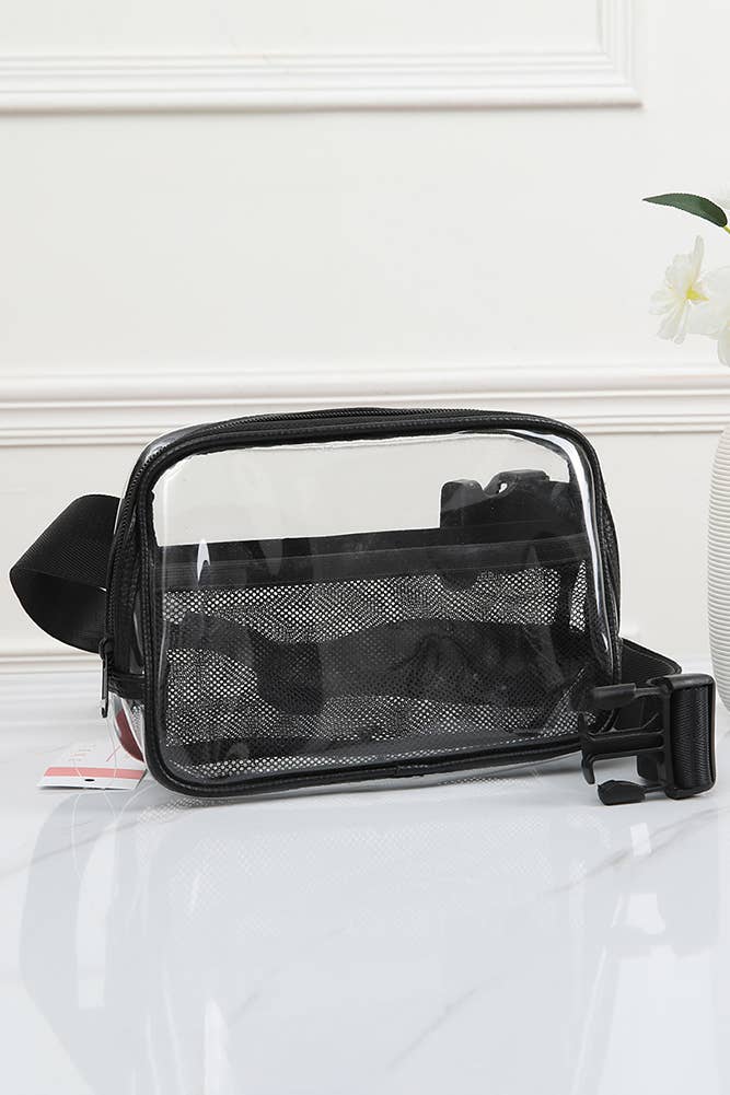 Solid Color Trim Clear Waist Crossbody Bag