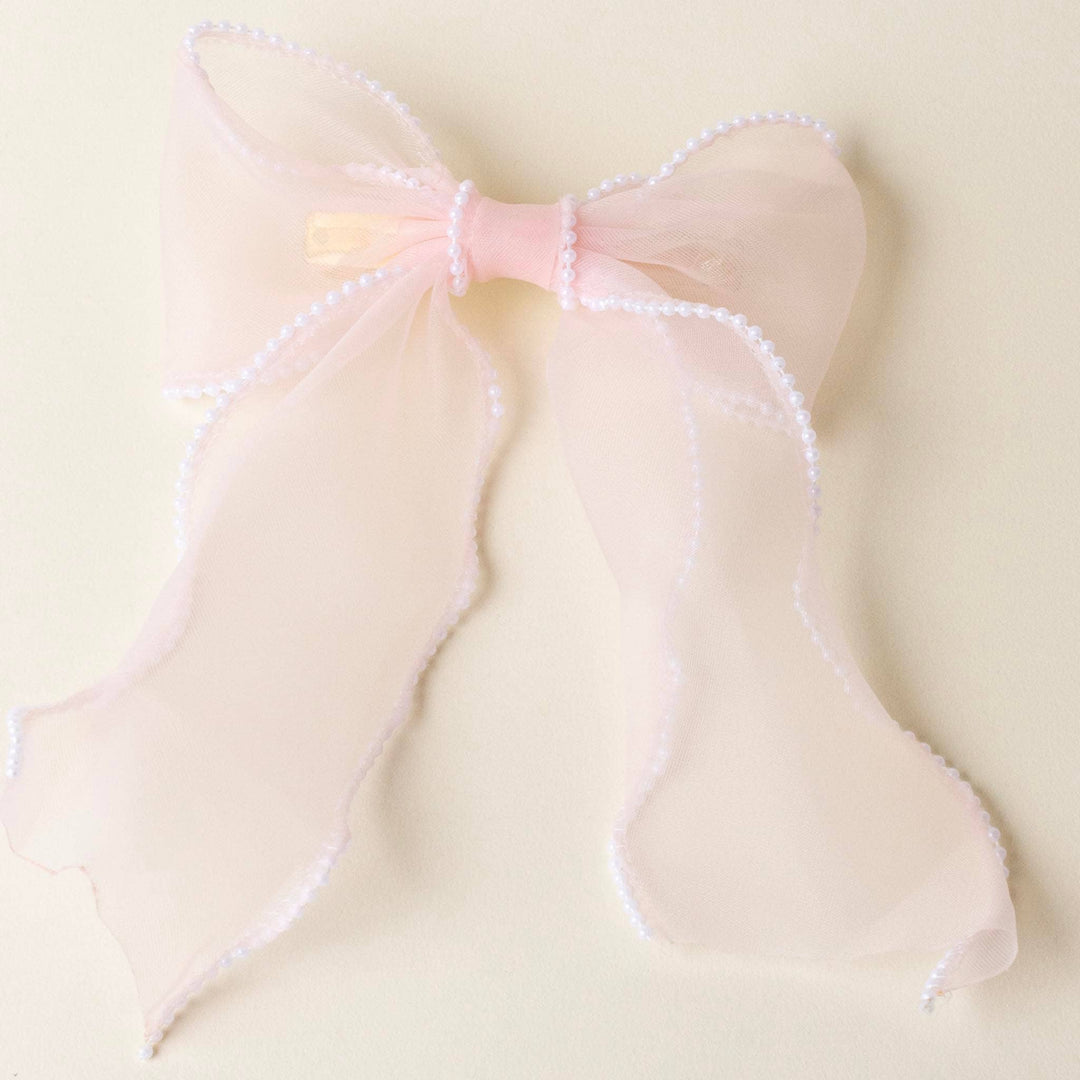 Sheer Pearl Hair Bow-Blush