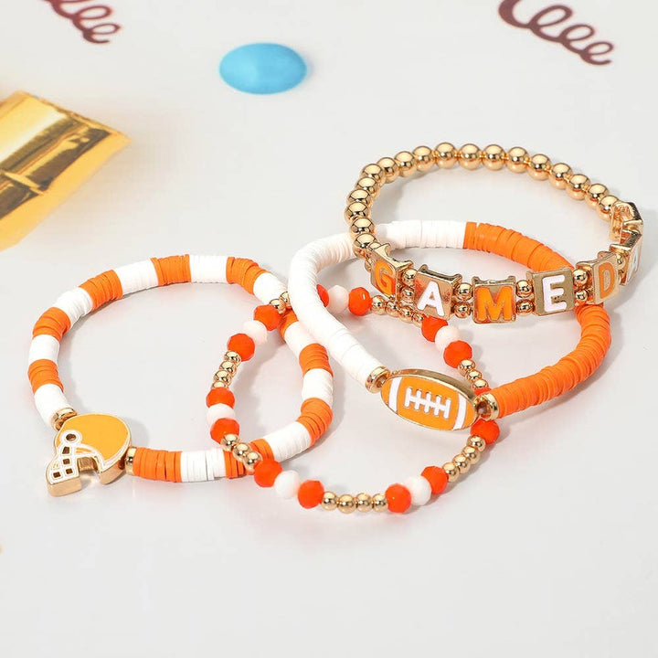Stretch Multi Layered Bracelets-GAMEDAY Football Charm Heishi Beaded