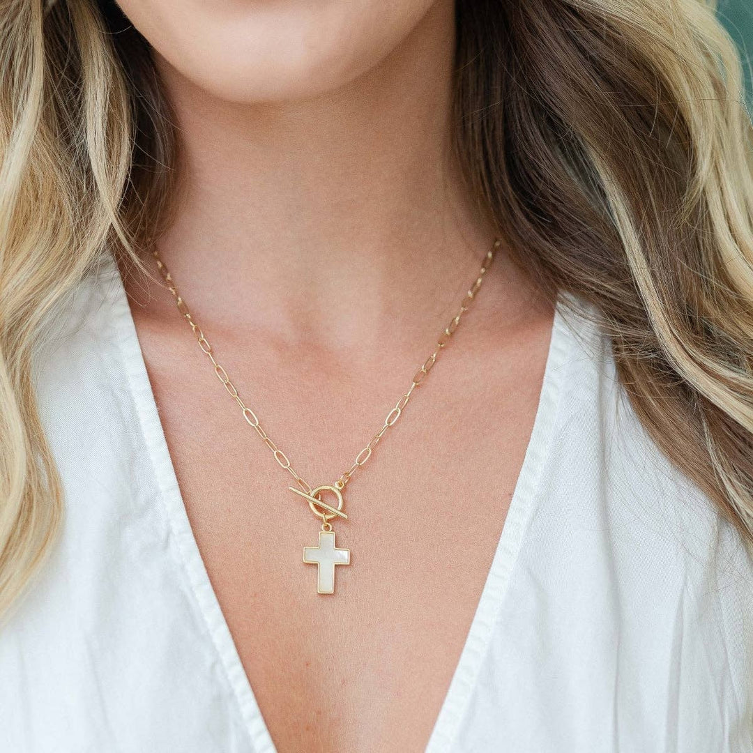 Necklace-Gold Front Toggle Cross Pendant