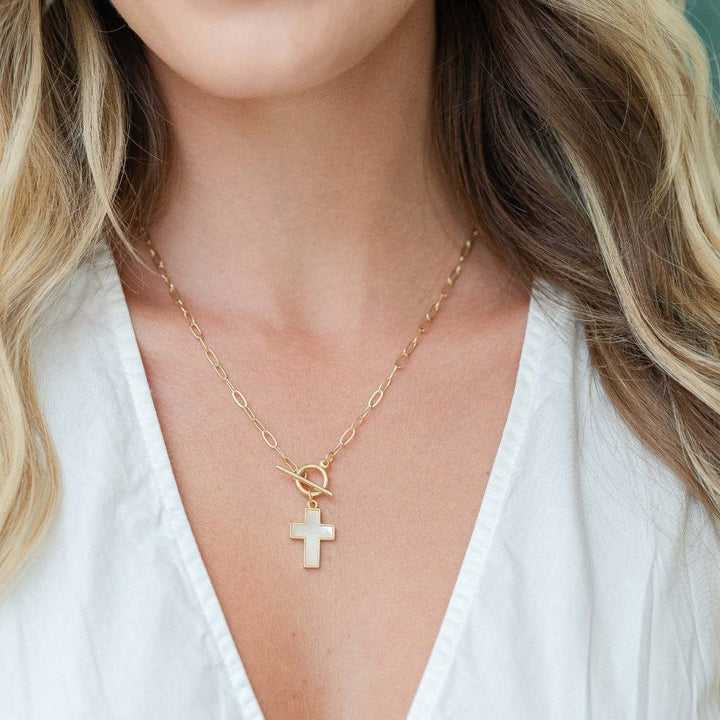 Necklace-Gold Front Toggle Cross Pendant