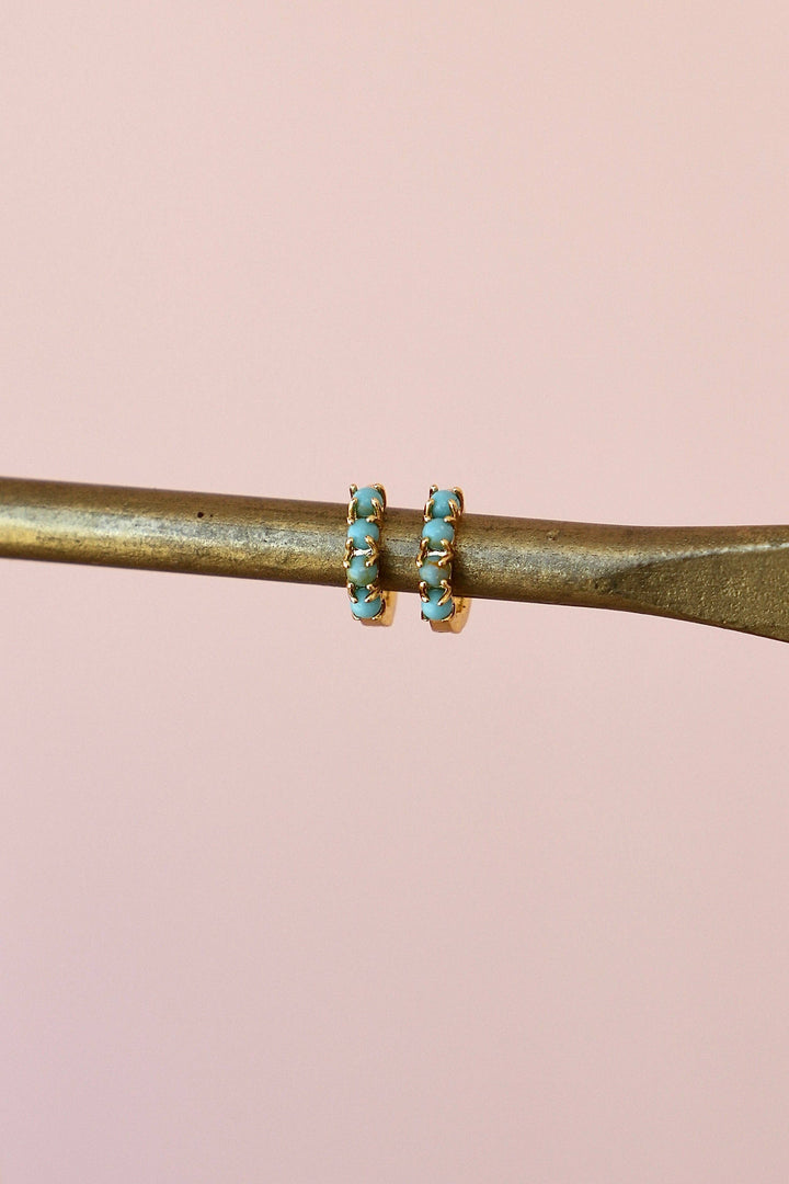 E1719G Earrings-Mini Turquoise Hoops