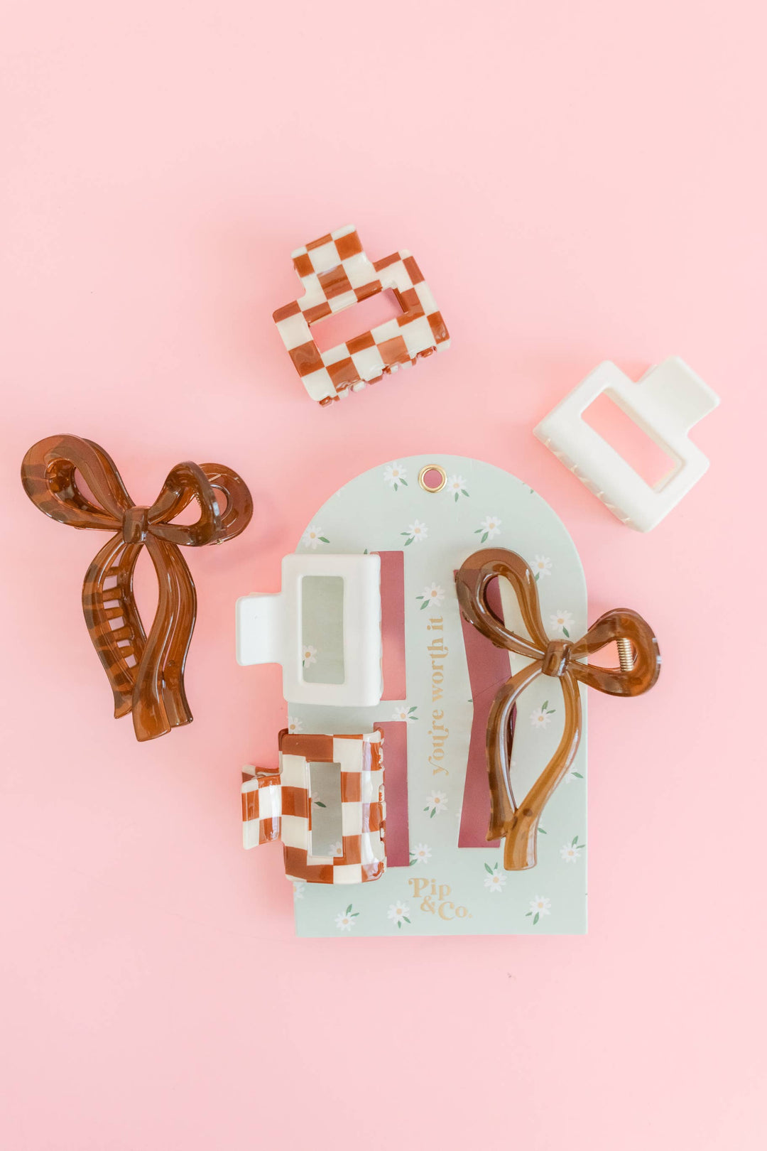 Everyday Chic - Claw Clip Set of 3 – Checker, Cream & Bow