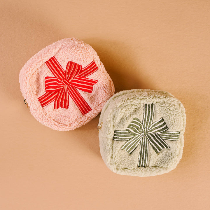 Teddy Pouch Square-Holiday Gift Bow Red