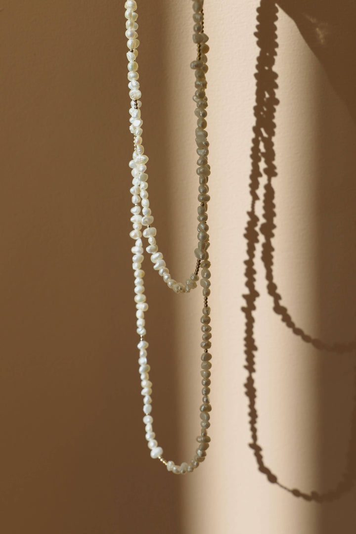 N1125 Gold Necklace-Isla Double Wrap Pearl