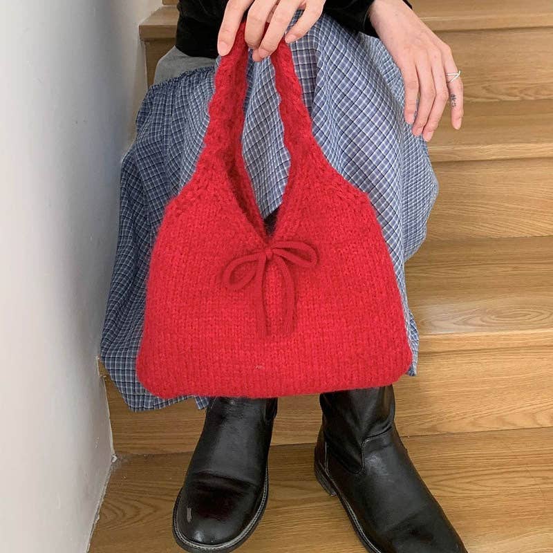 Cute Bow Knot Knit Handbag Underarm Bag DP25H585