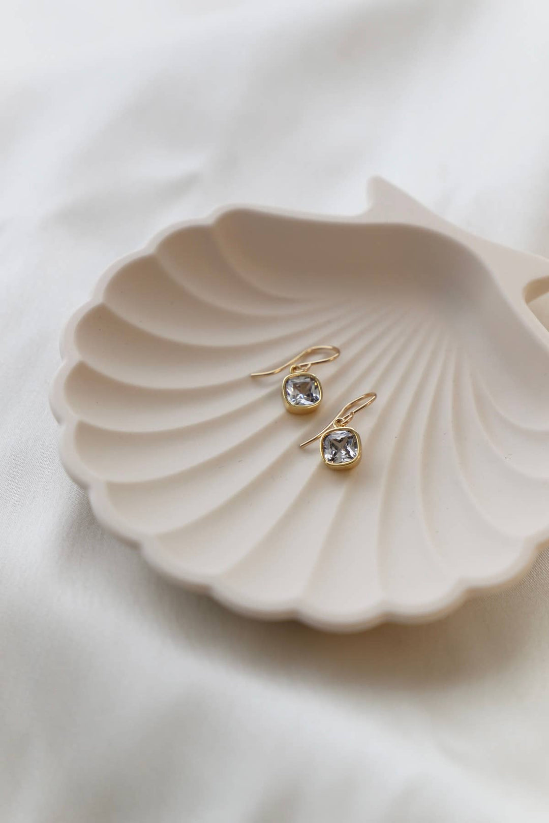 E1669GCL Gold Earrings-Clear Square Bezel