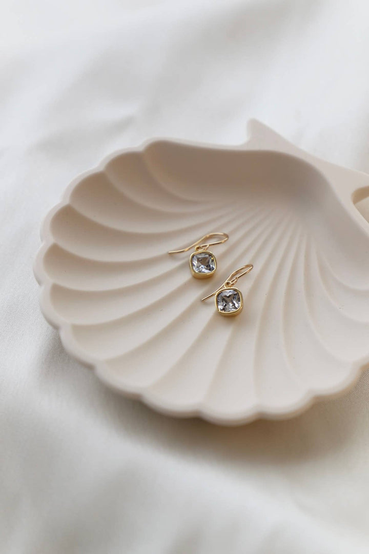 E1669GCL Gold Earrings-Clear Square Bezel