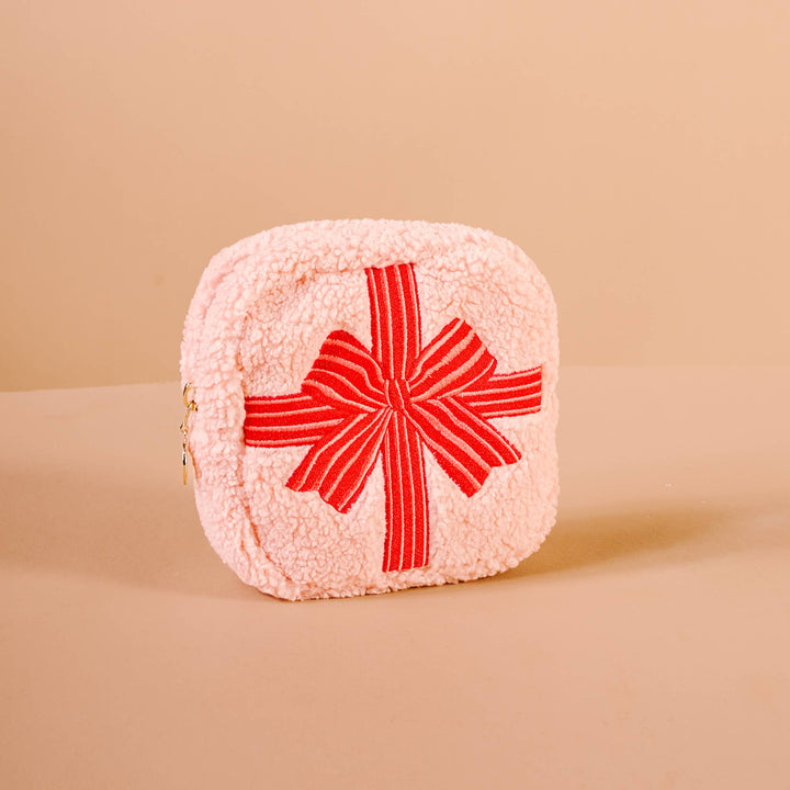 Teddy Pouch Square-Holiday Gift Bow Red