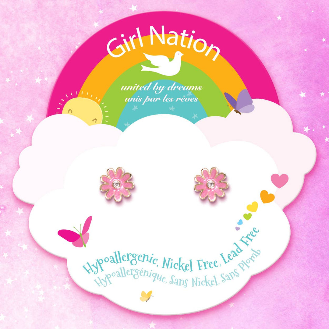 Stud Earrings-Pink Daisy Cutie