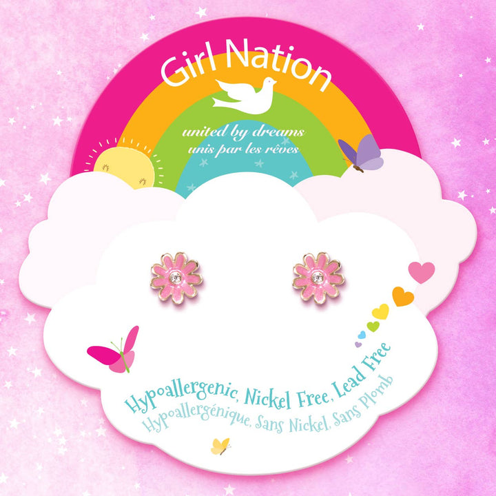 Stud Earrings-Pink Daisy Cutie