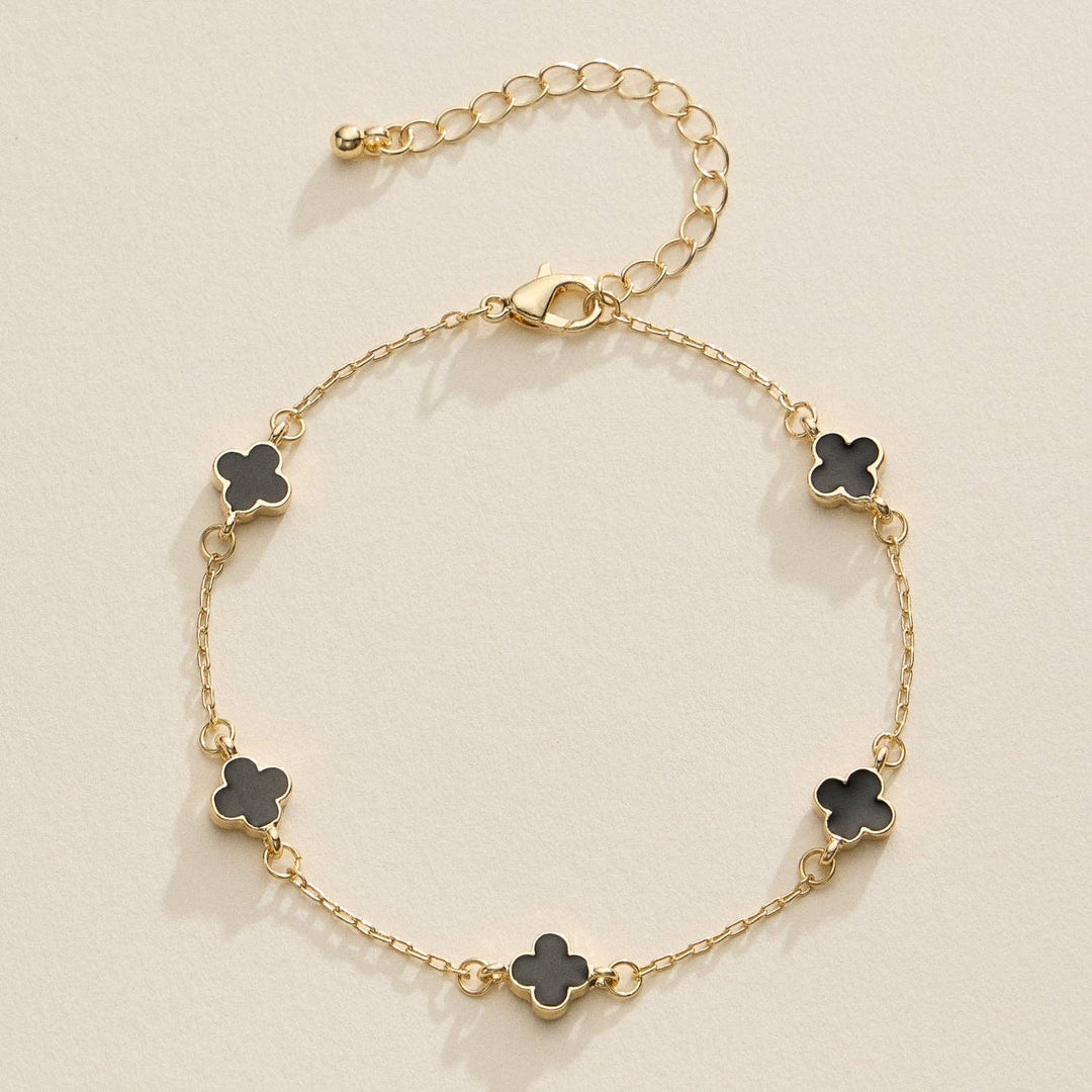 Gold Clover Charm Bracelet with Enamel Accents