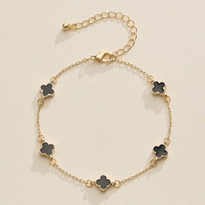 Gold Clover Charm Bracelet with Enamel Accents