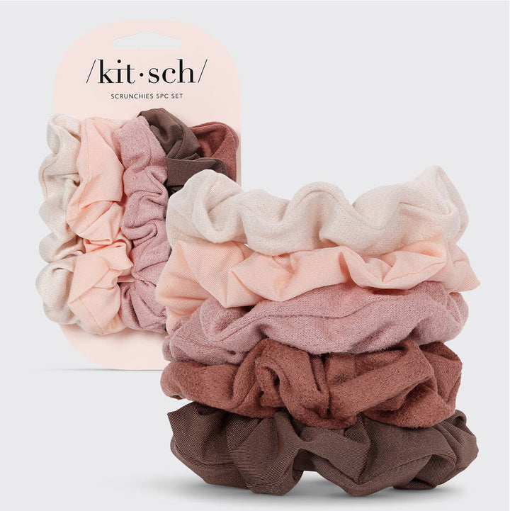 Satin Textured Scrunchies 5pc Set - Terracotta