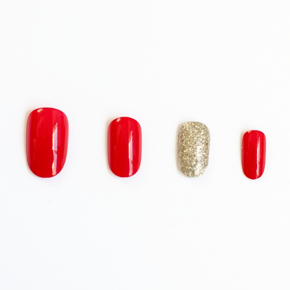 Red & Gold | Festive Red & Gold Glitter Press-On Nails Set