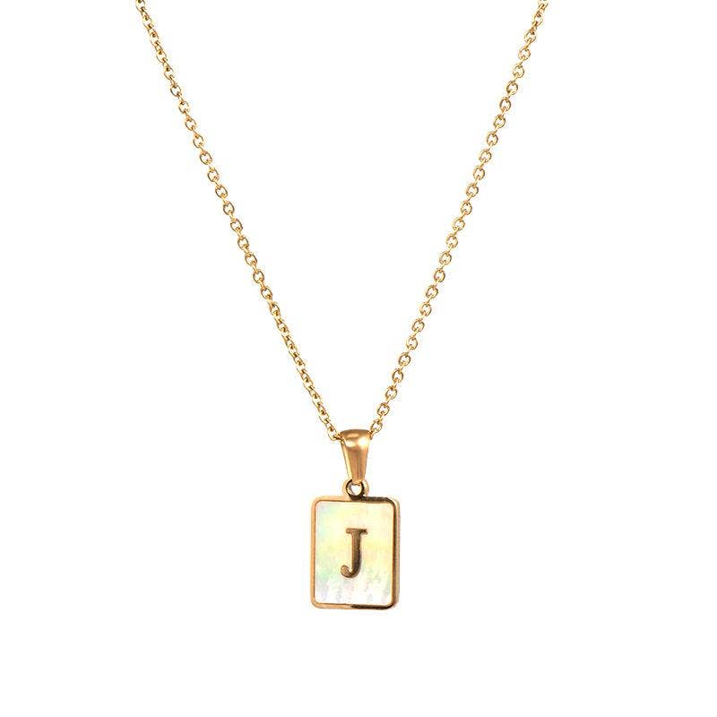 Square Initial 18K Gold-plated Shell Necklace