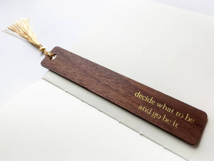 Custom Text Foil Embossed Wooden Bookmark: Gold / Evergreen