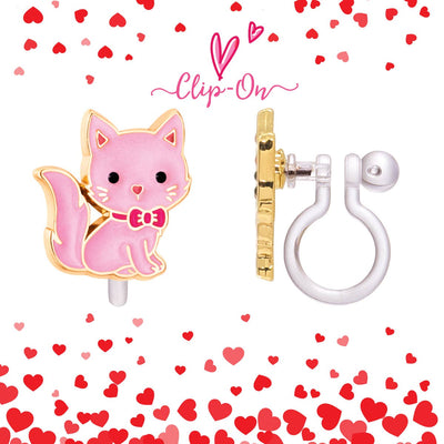 CLIP ON Cutie Earrings- Pink Kitty