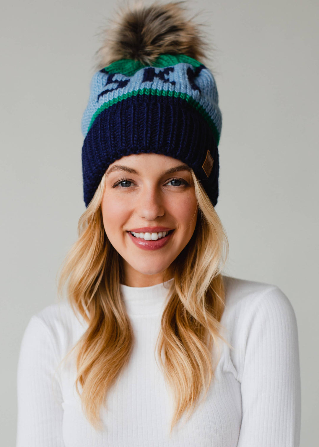 Pom Hat-Green, Lt. Blue & Navy Ski