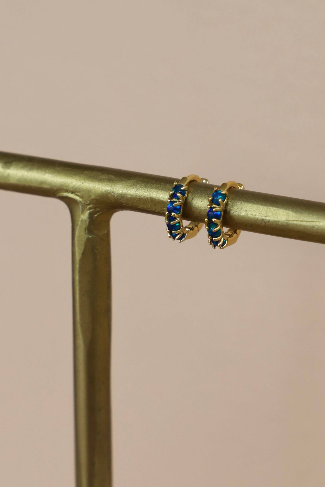 Katie Waltman-E1748G Earrings-Dark Blue Opal Mini Hoops