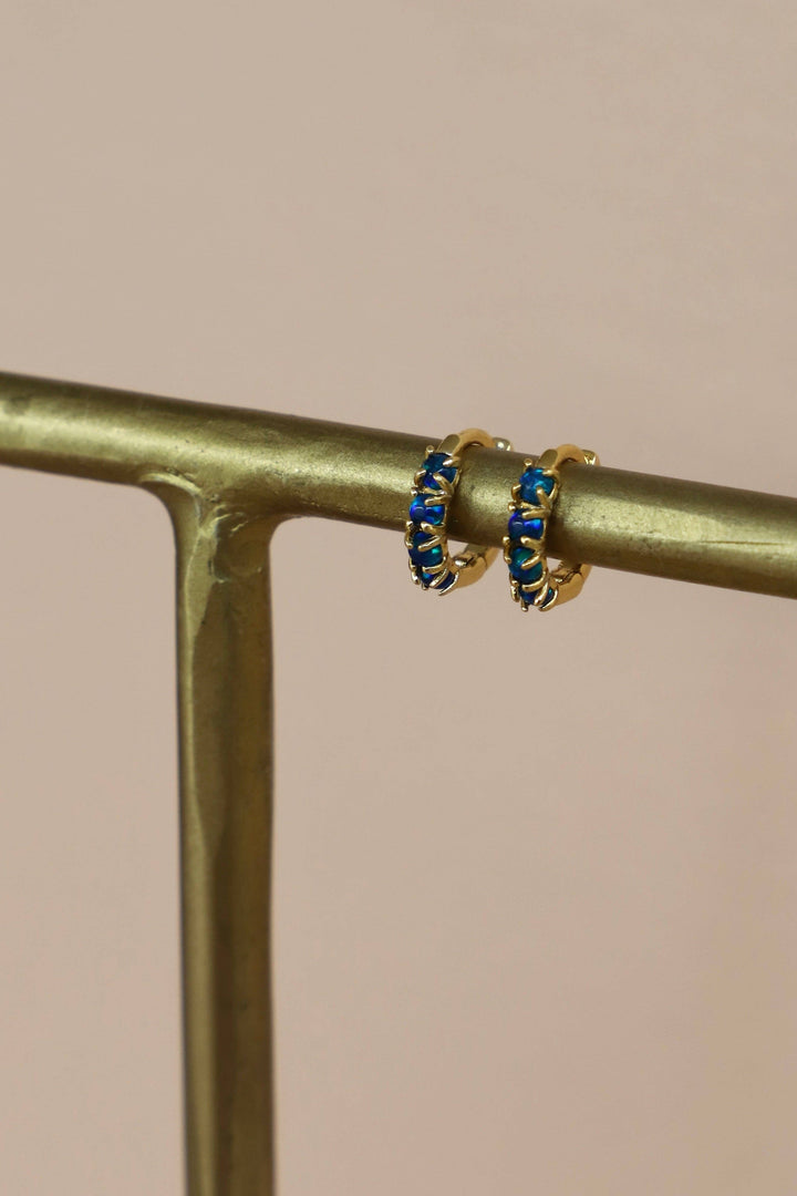 Katie Waltman-E1748G Earrings-Dark Blue Opal Mini Hoops