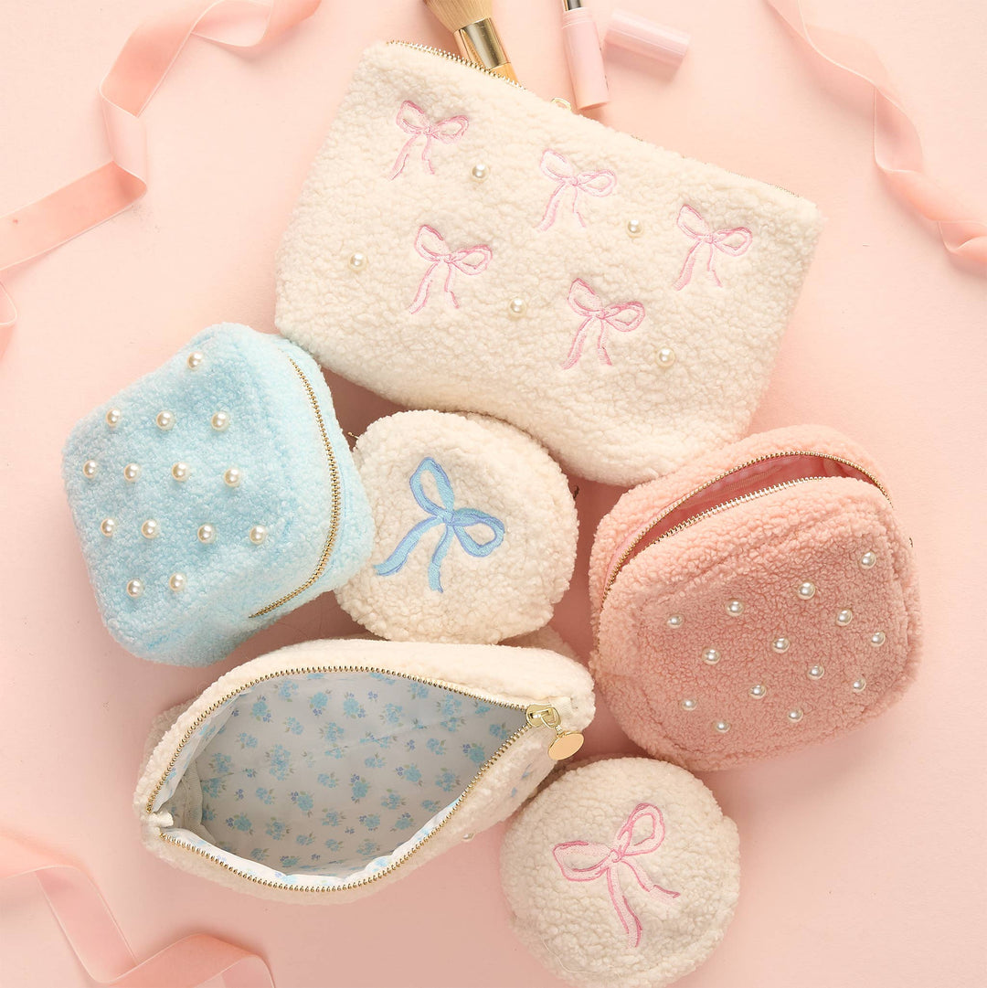 Teddy Pouch Circle-Bow Blue