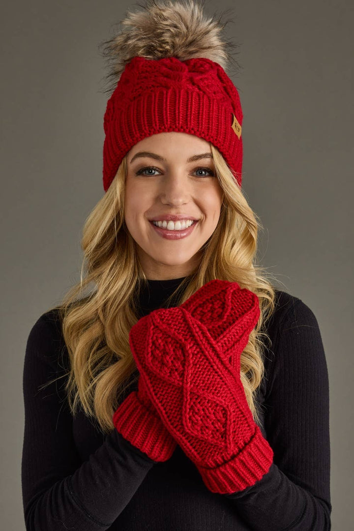 Mittens-Red Cable Knit