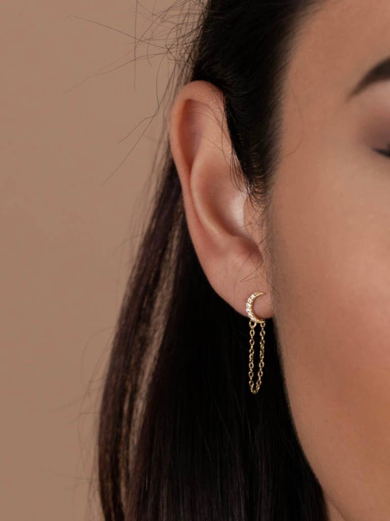Earrings-Chain Huggie Moon