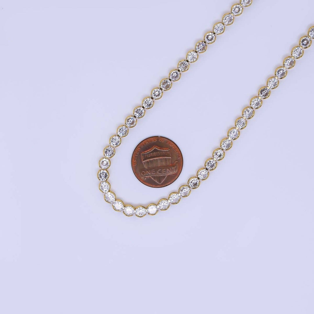 Necklace 16.5 inch-Clear Round Bezel Cubic Zirconia Tennis 24K Gold Filled CZ