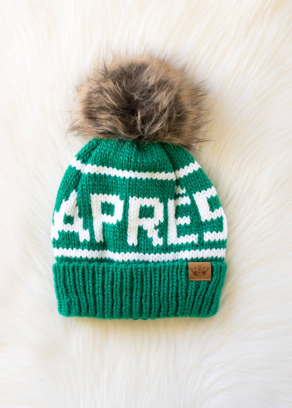 Pom Hat-Green & White Apres