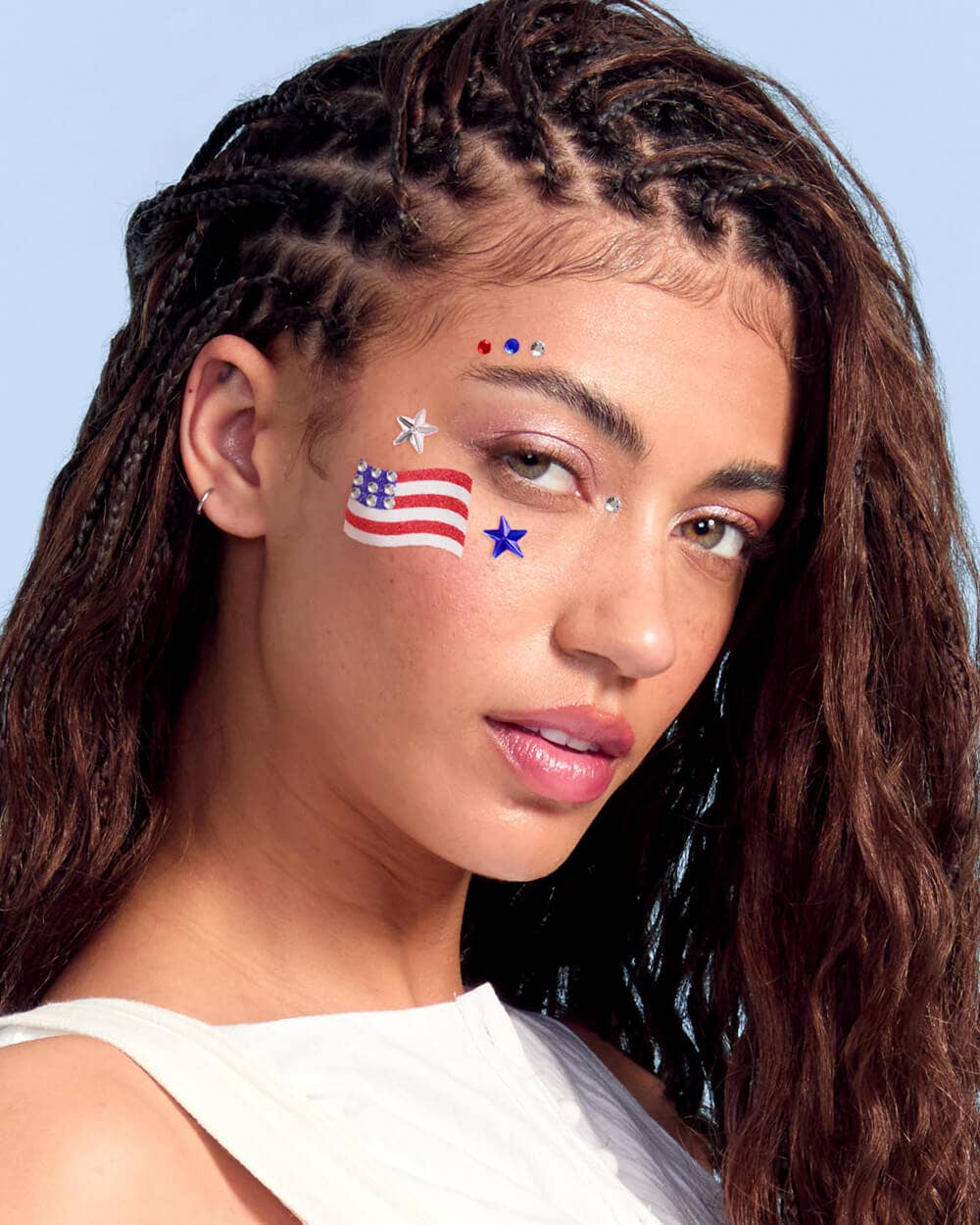 Face Gems-America | Patriotic Face Stickers, Red White Blue