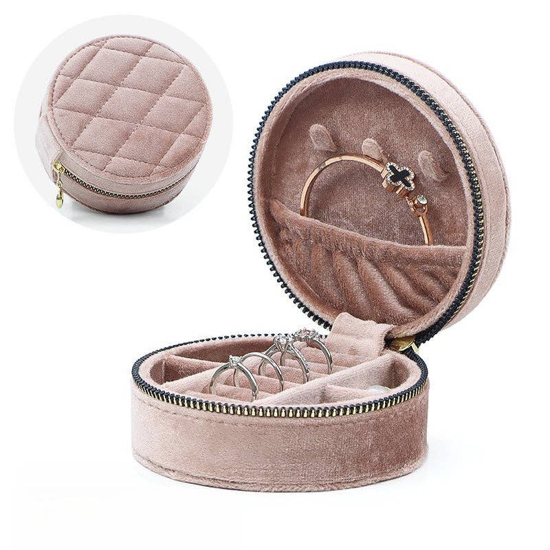 Round Oval Velvet Jewelry Box Portable Storage
