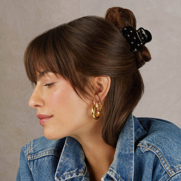 Recycled Plastic Rhinestone Medium Puffy Claw Clip-Black