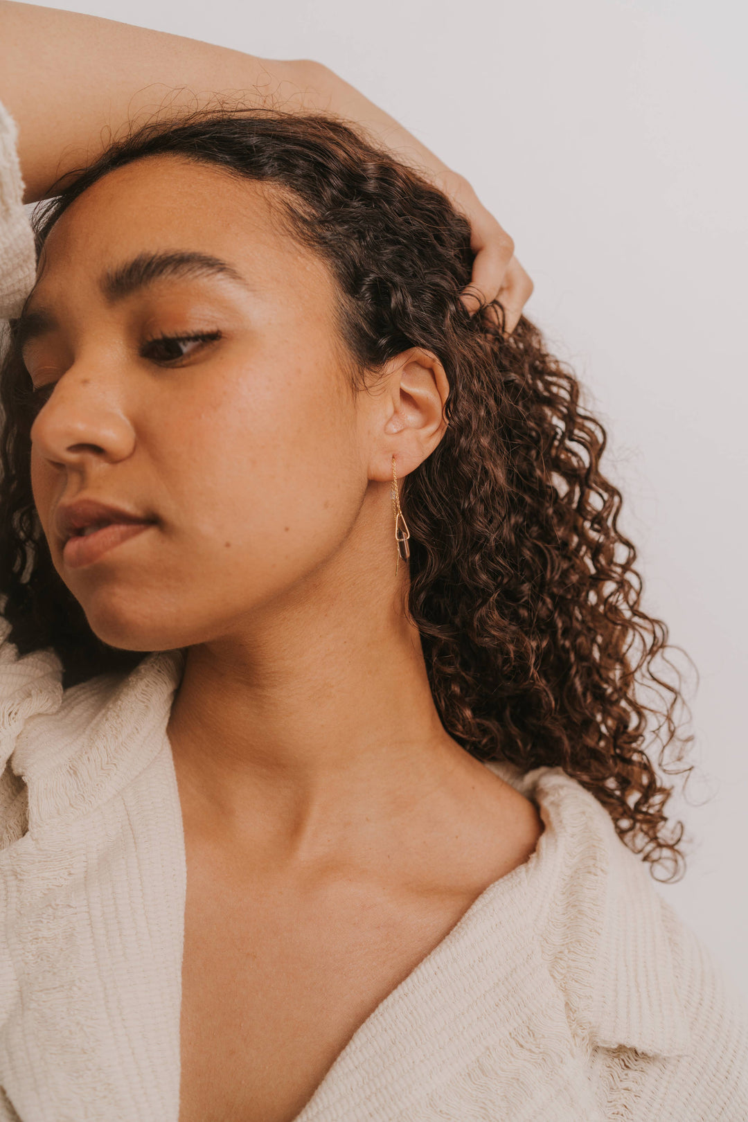 Earrings-Threader Smoky Quartz