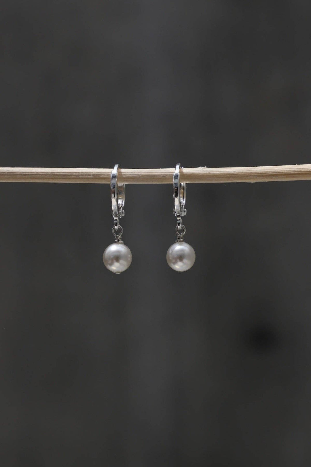 E1836S Silver Earrings-Mini Pearl Drop Huggies