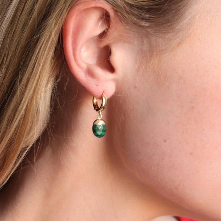 Earrings-Malachite Huggie Hoop