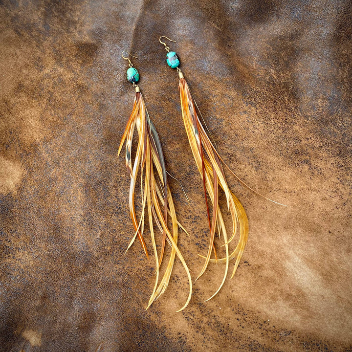 Earrings-FREEBIRDS COLLECTION: Turquoise & Feather-Natural Mix
