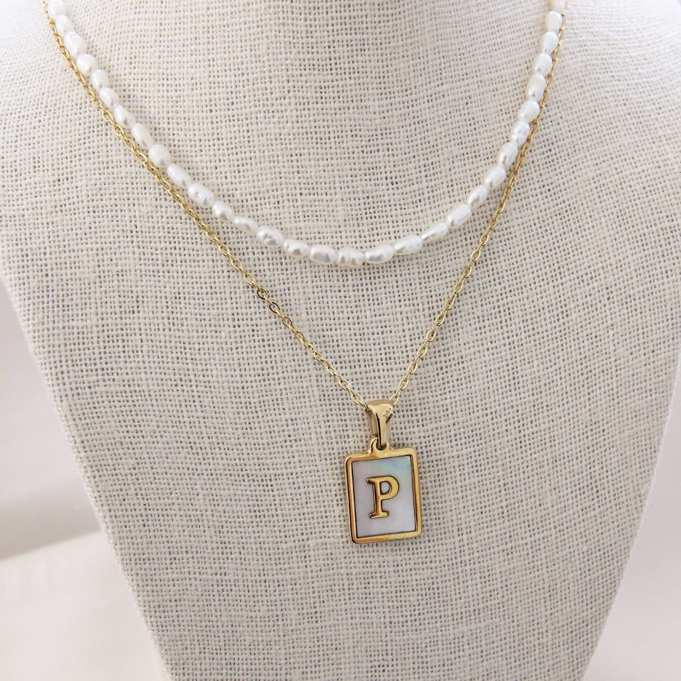 Mother of Pearl Initial Gold Necklace