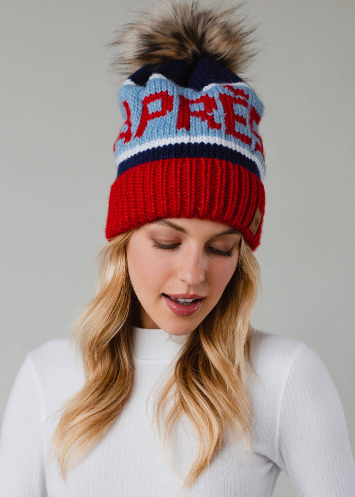 Pom Hat-Red, Lt. Blue & Navy Apres