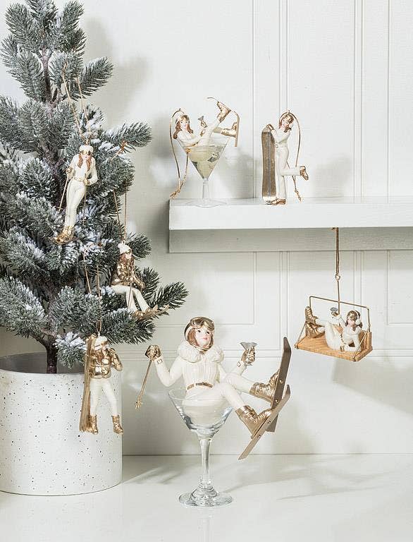 Ornament-Drinking Skier Gal