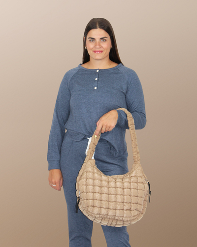 Carmella Pufferquilt Shoulder Bag-Oatmeal