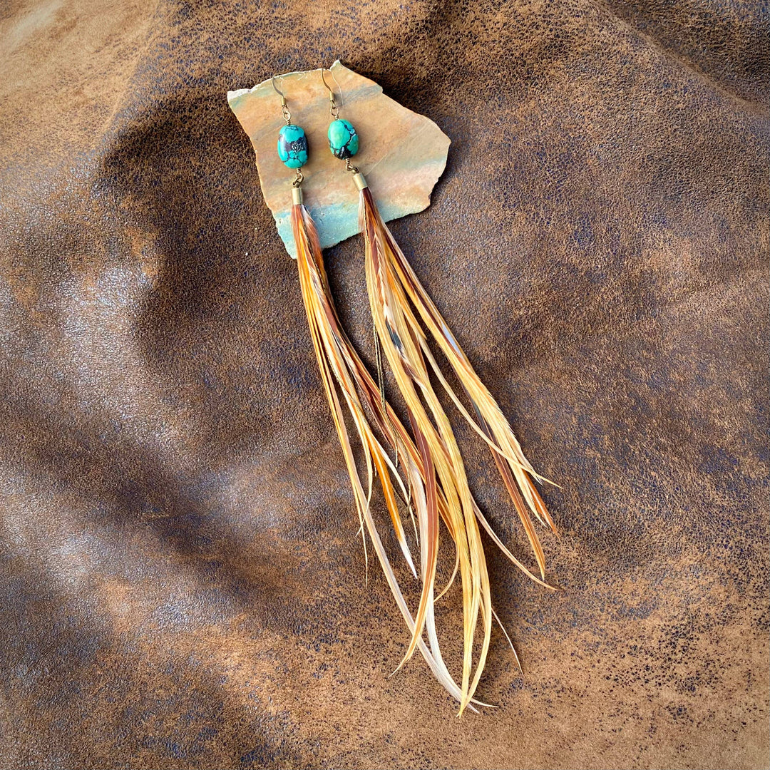 Earrings-FREEBIRDS COLLECTION: Turquoise & Feather-Natural Mix