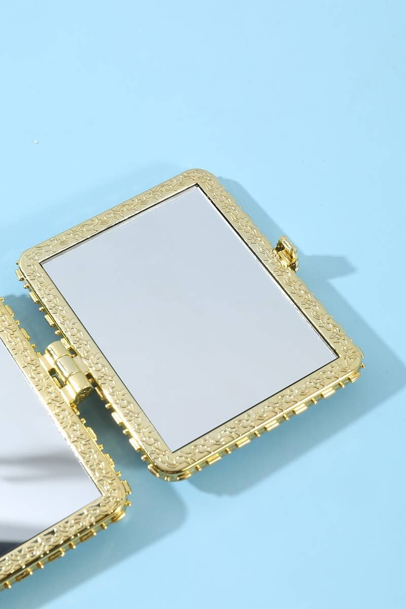 Floral Design Double Sided Folding Mini Hand Mirror-Blue