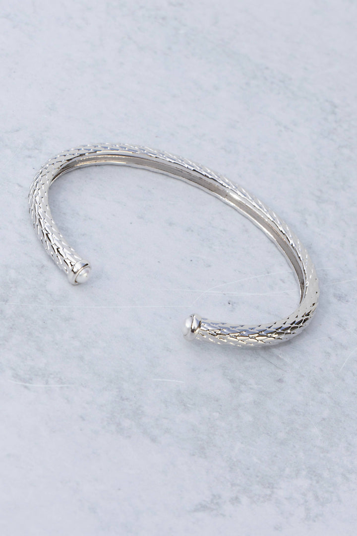 Bracelet-Sterling Silver + Pearl Bali Open Slim Gemstone Bangle